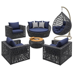 Conjunto Living Ébano em rattan escuro para área externa