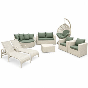 Conjunto Living Sálvia verde com acabamento trançado